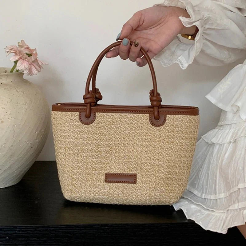 Beige straw crossbody bag