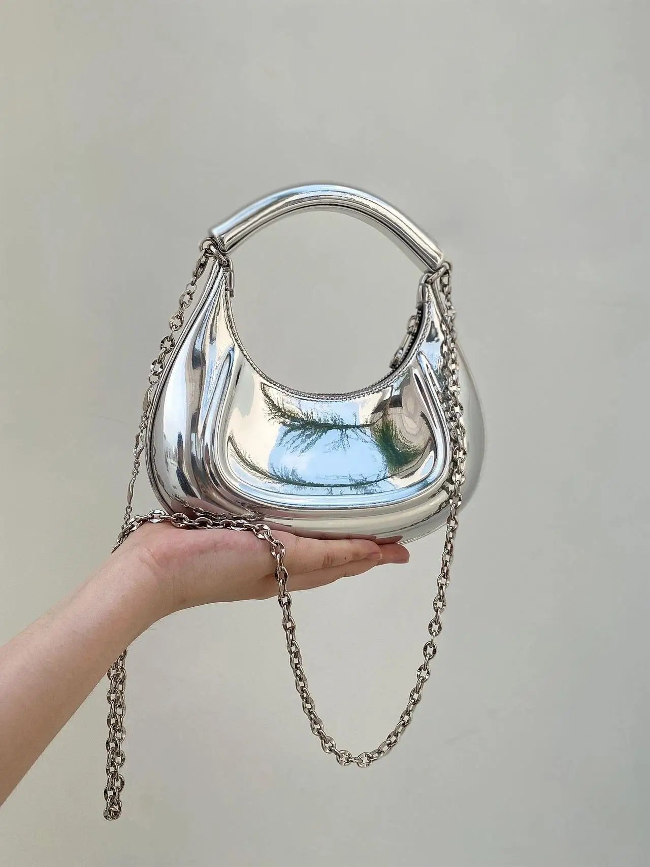 Silver Crescent Crossbody Bag