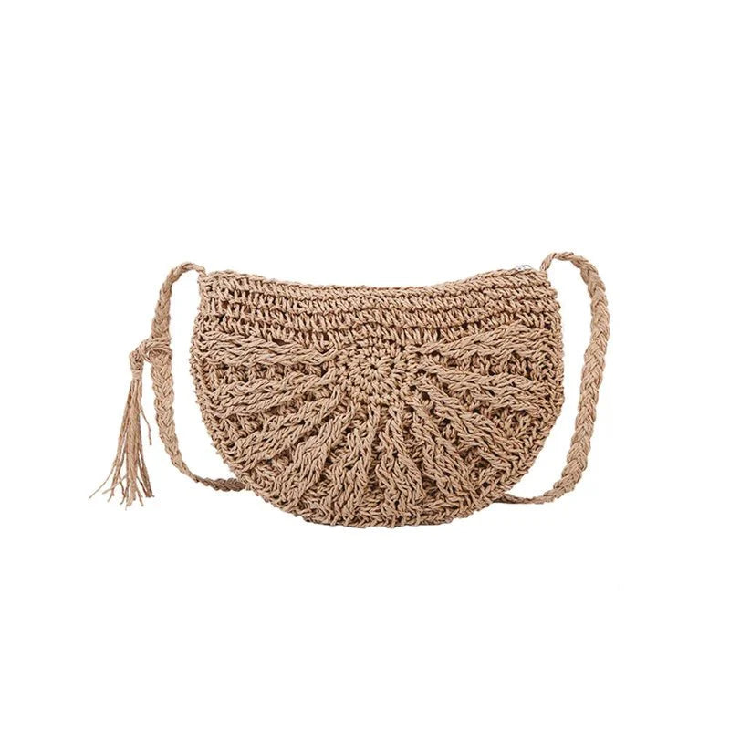 Straw crescent crossbody bag
