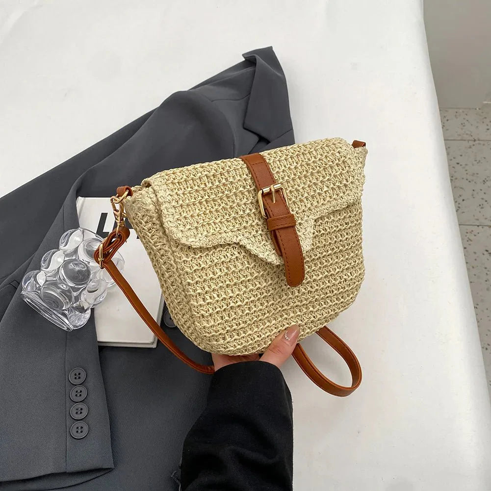 Brown Straw Crossbody Bag