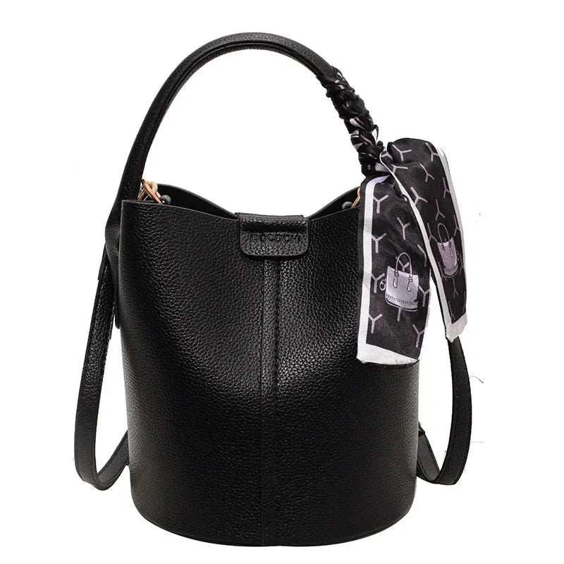 Leather red bucket crossbody bag