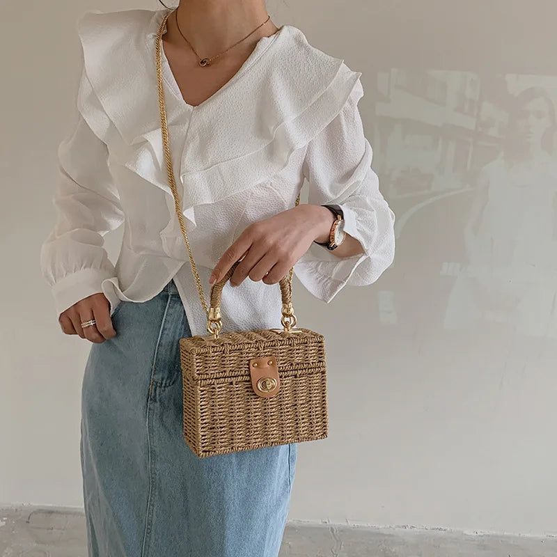 Sabrina | Vintage Straw Crossbody Bag