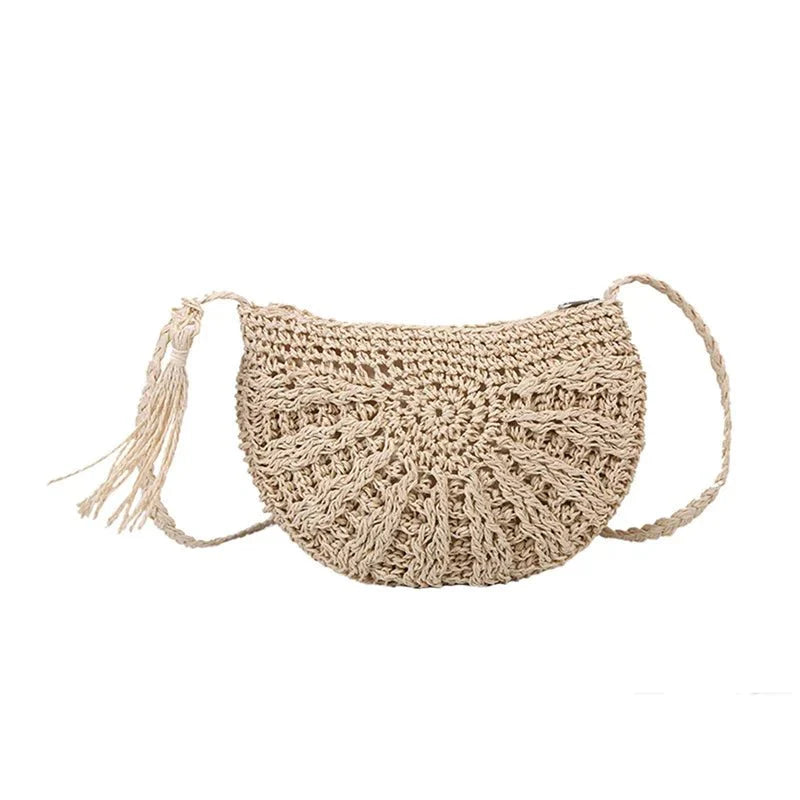Straw crescent crossbody bag