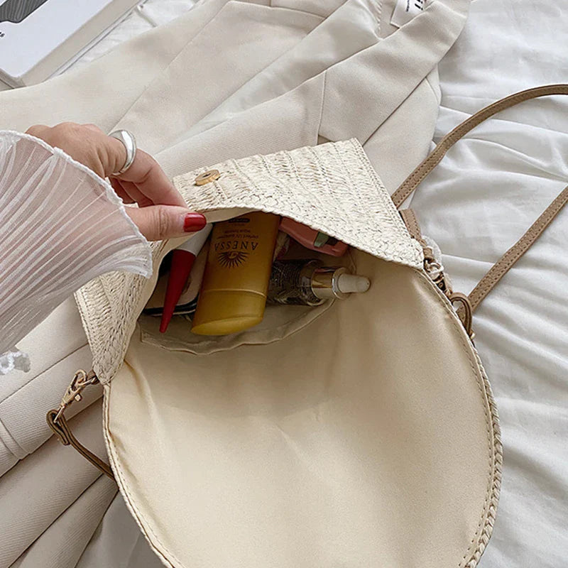 Pink Straw Crossbody Bag