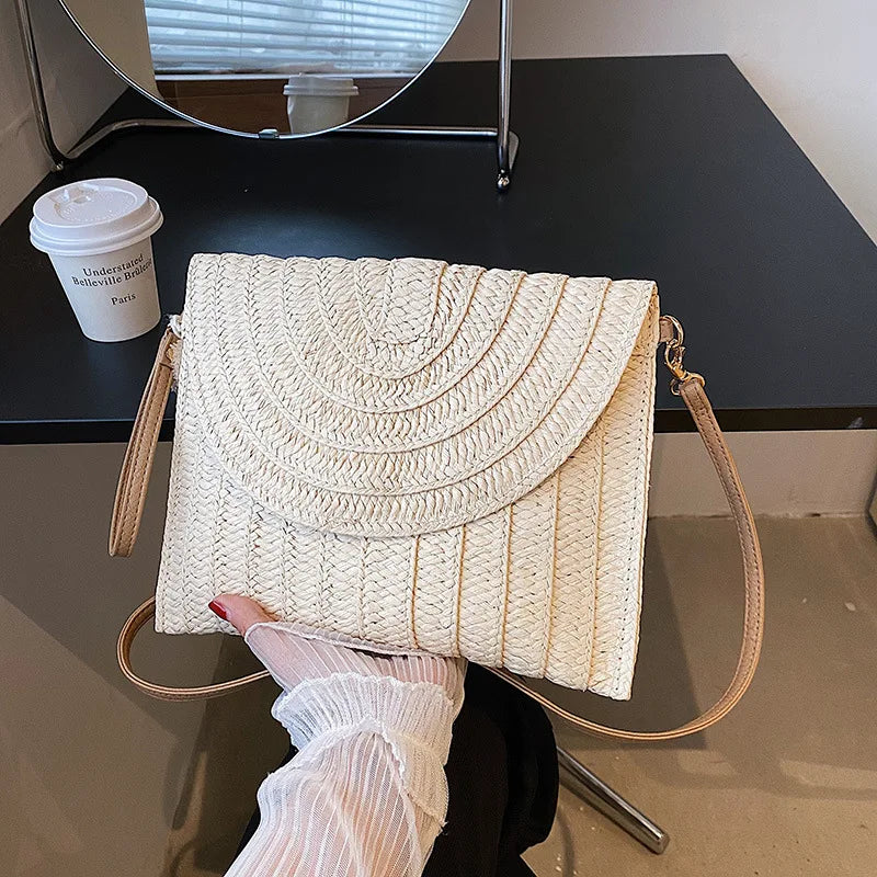 Pink Straw Crossbody Bag