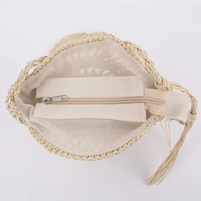 Straw Half Moon Crossbody Bag