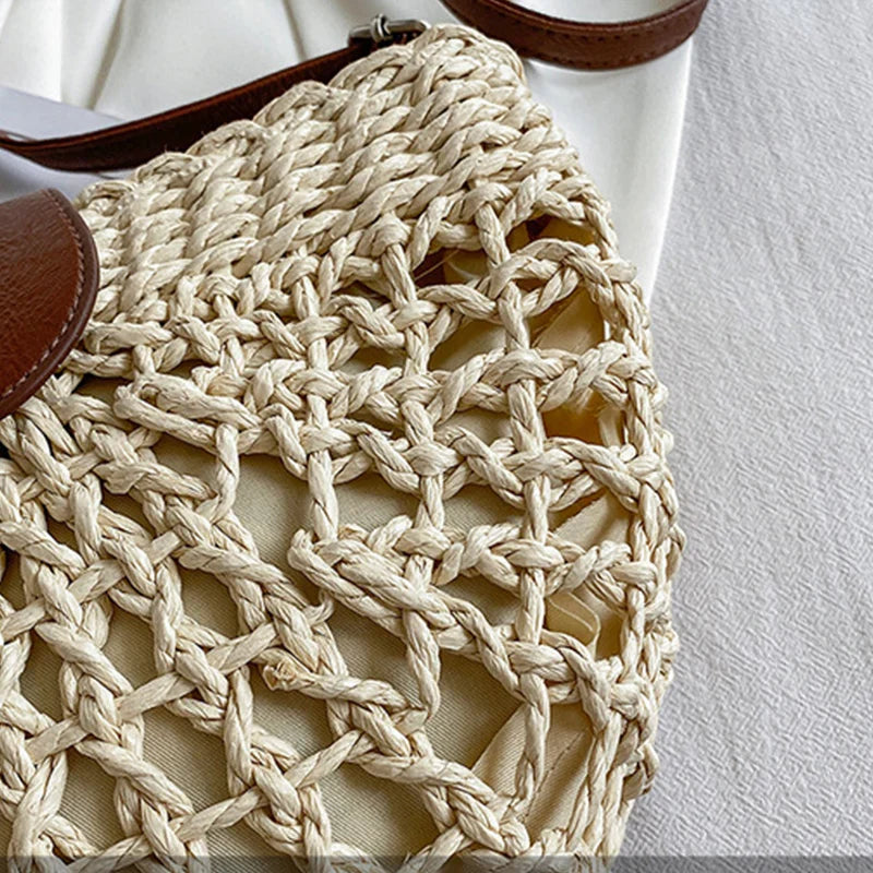 Straw Crescent Crossbody Bag