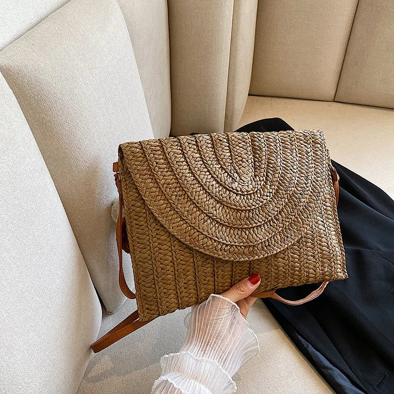 Pink Straw Crossbody Bag