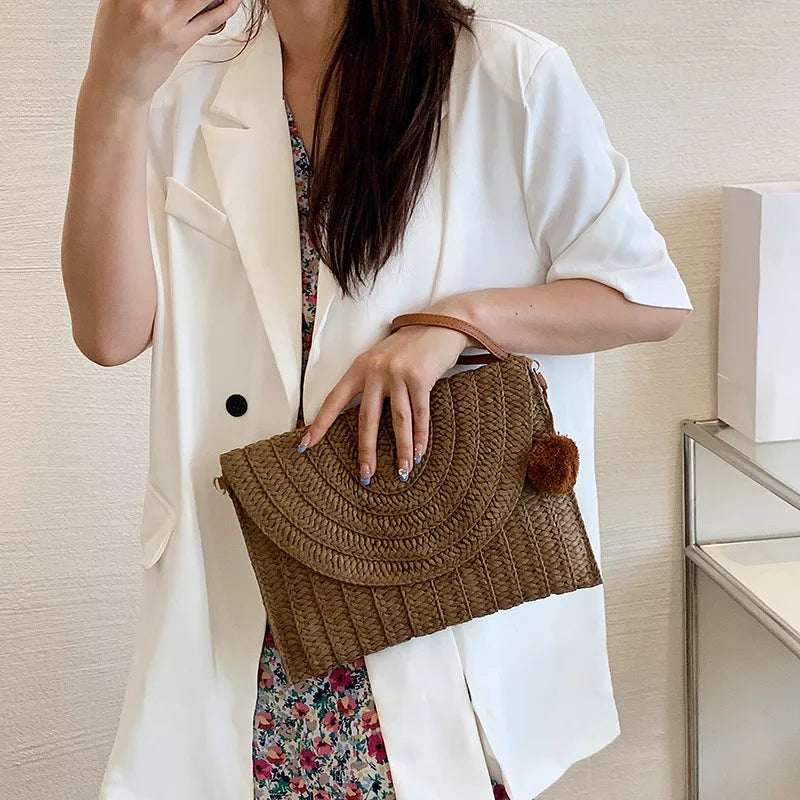 Laurence | Pink Straw Crossbody Bag