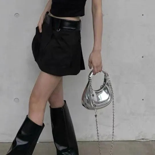 Silver Crescent Crossbody Bag