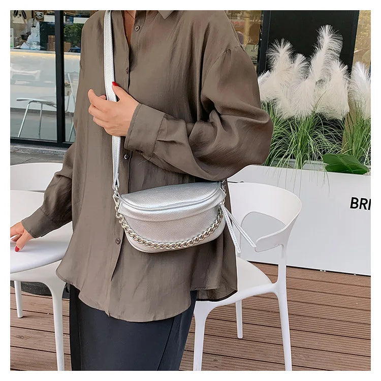 Silver crossbody belt bag