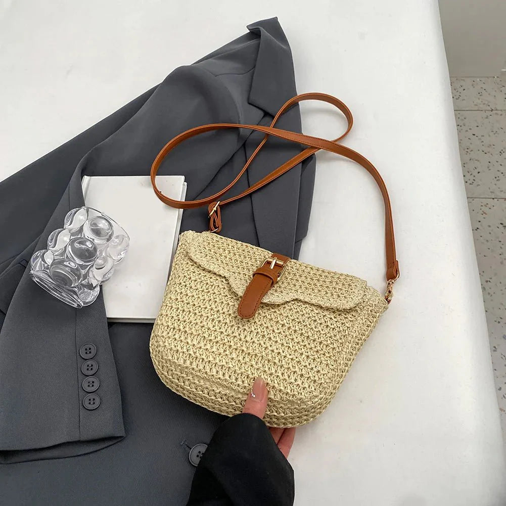 Noémie | Brown Straw Crossbody Bag