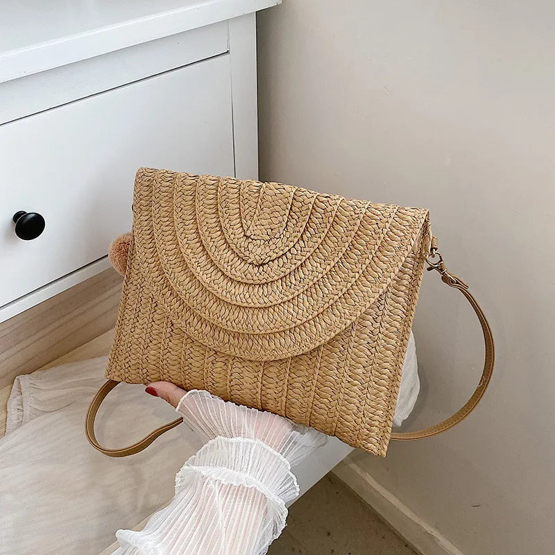 Pink Straw Crossbody Bag