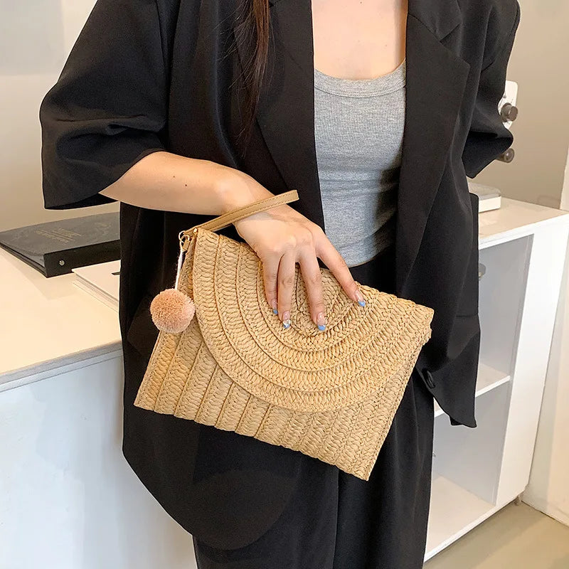 Pink Straw Crossbody Bag