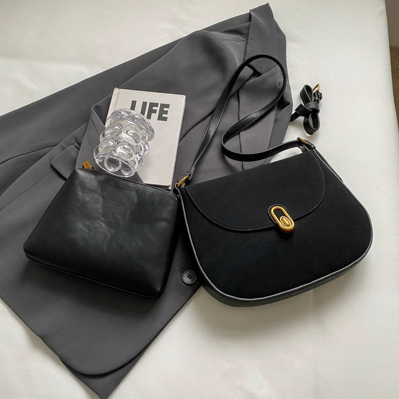 Suede Half Moon Crossbody Bag