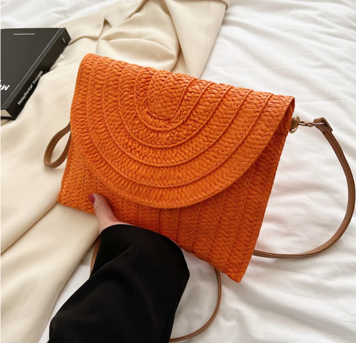 Pink Straw Crossbody Bag