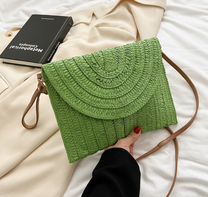 Pink Straw Crossbody Bag