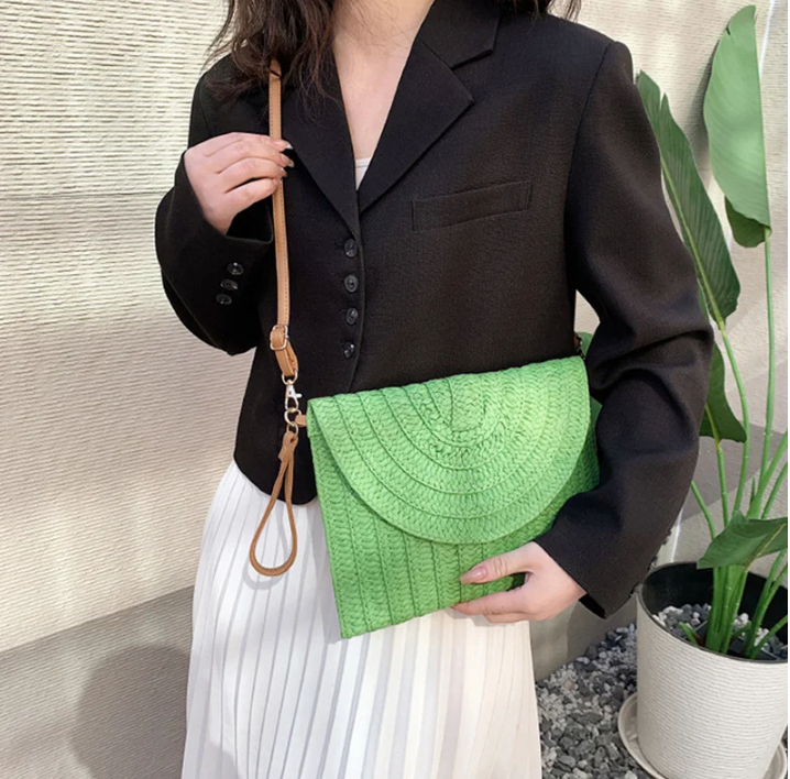 Pink Straw Crossbody Bag