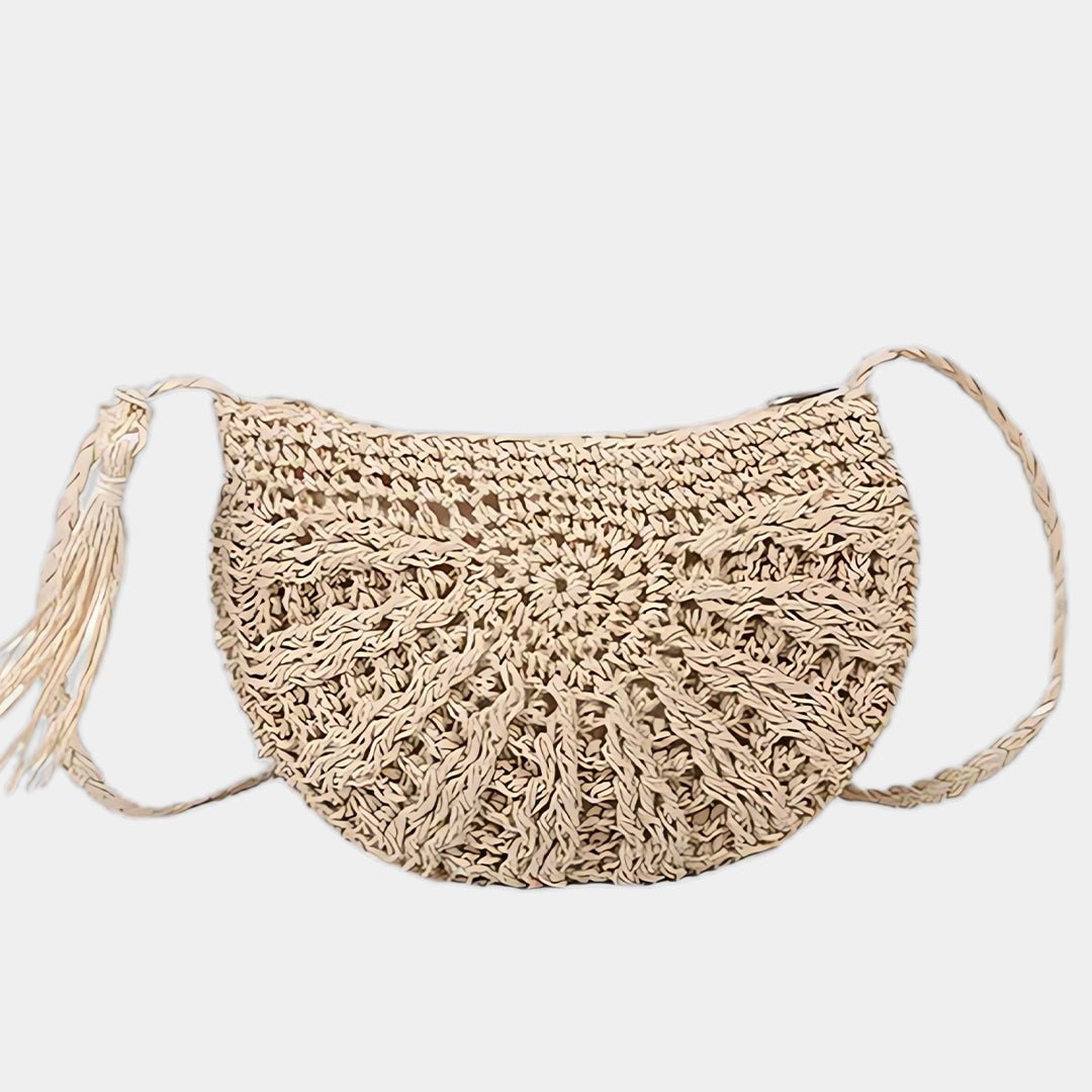 Straw crescent crossbody bag