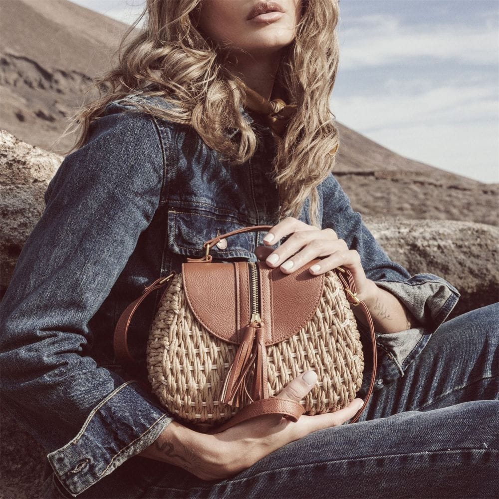 Mini straw crossbody bag