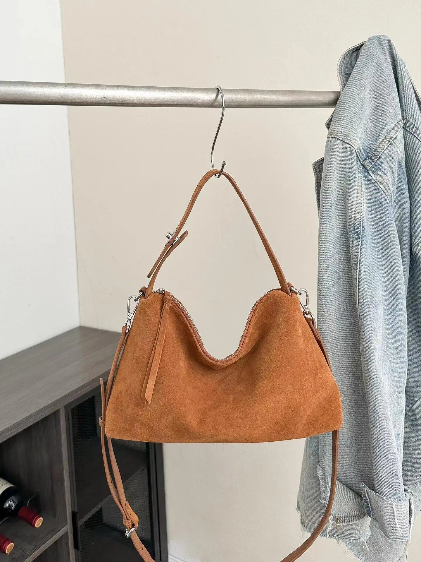 Suede Crescent Crossbody Bag