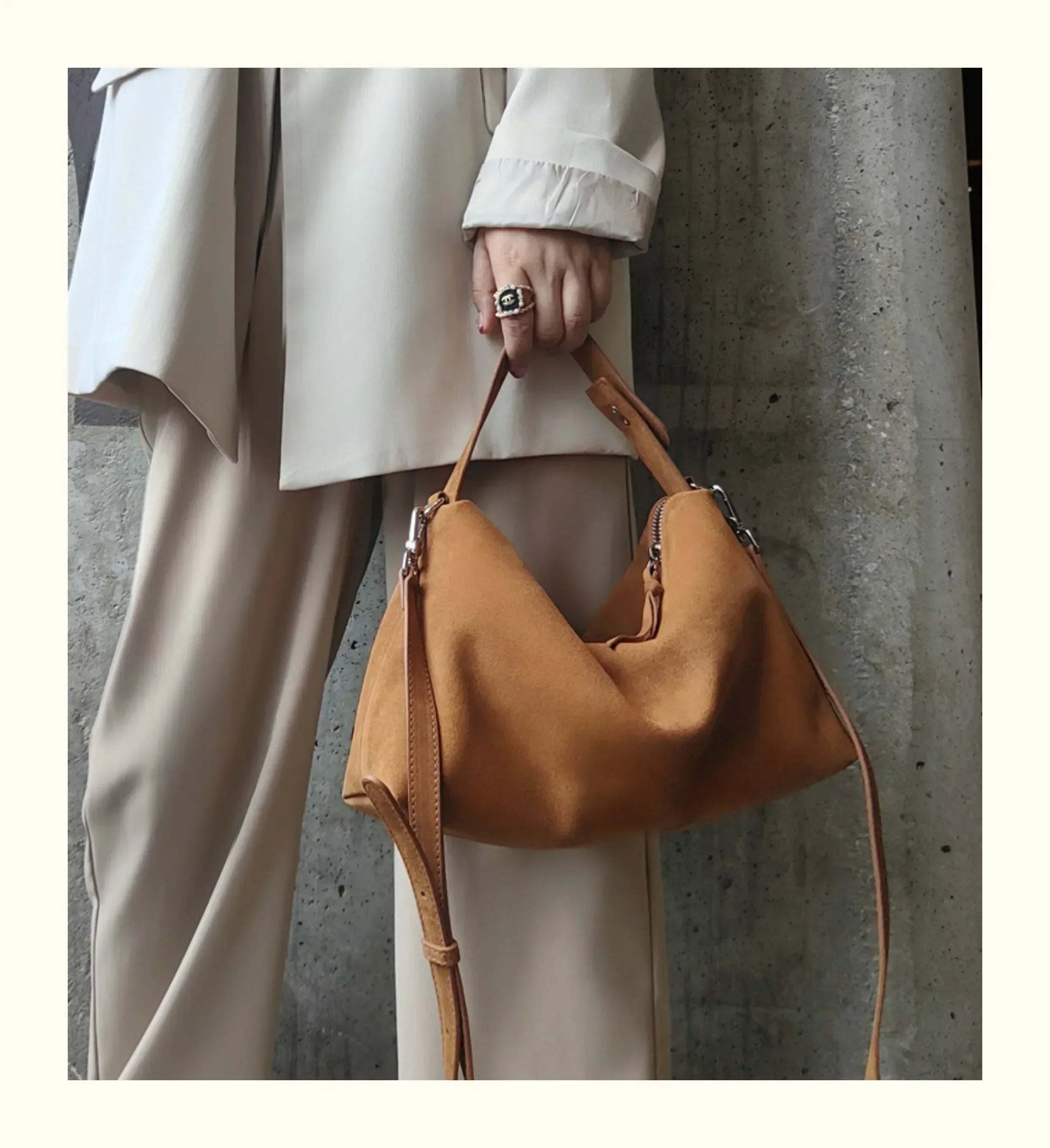Suede Crescent Crossbody Bag