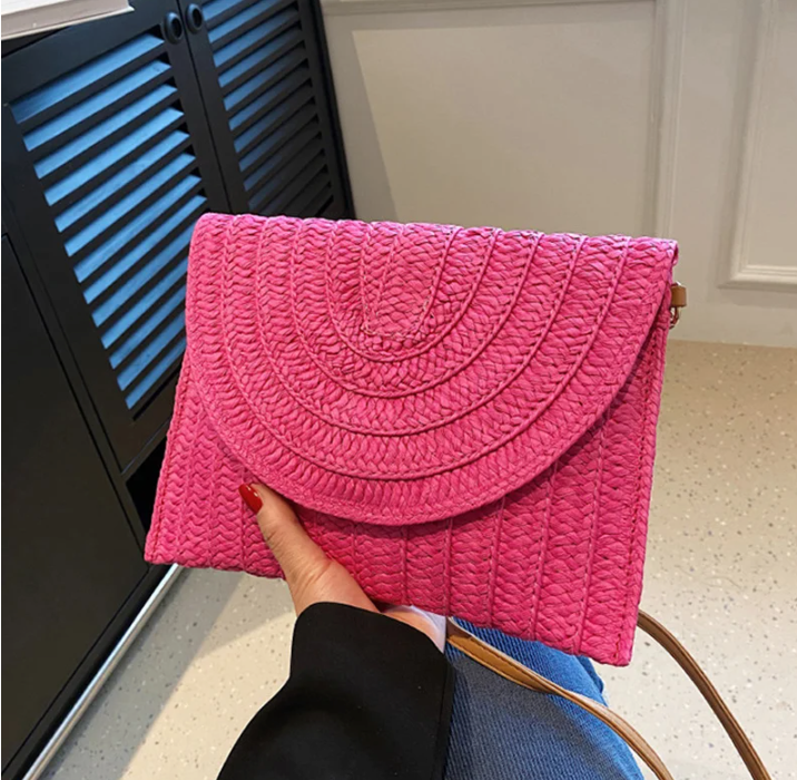 Laurence | Pink Straw Crossbody Bag
