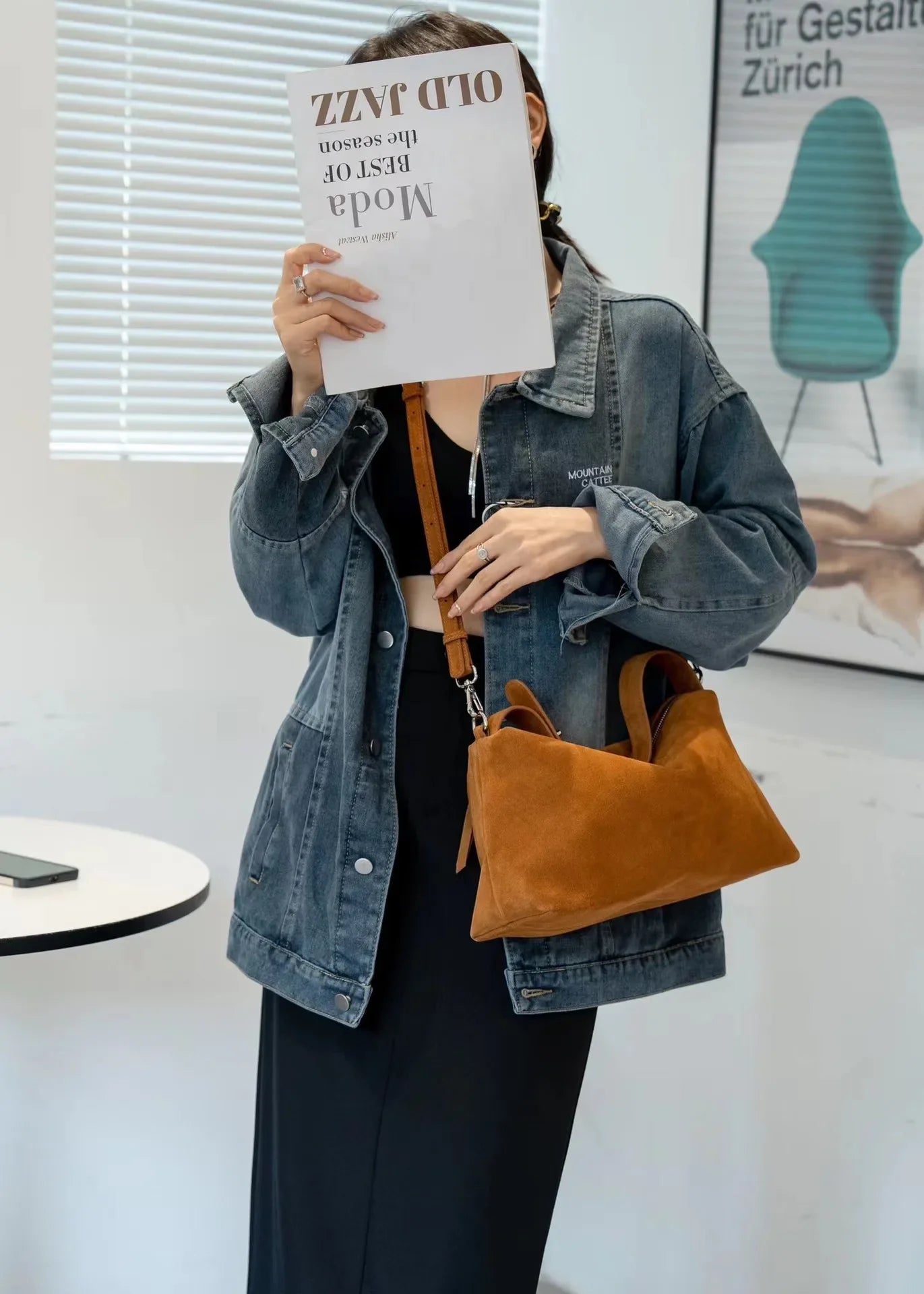 Suede Crescent Crossbody Bag