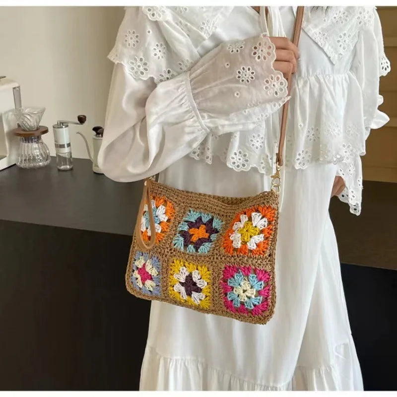 Brown Straw Crossbody Bag