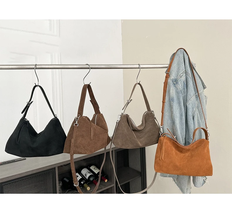 Suede Crescent Crossbody Bag