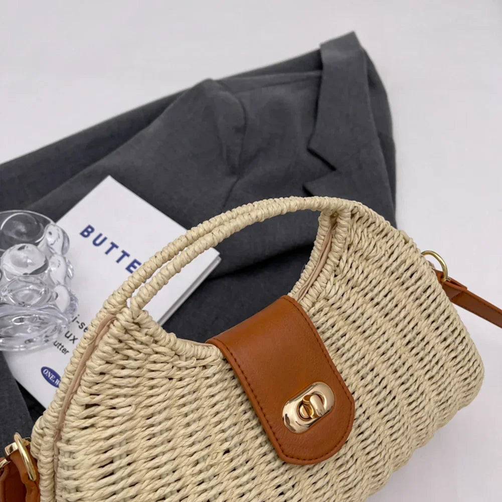Straw crescent crossbody bag