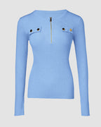 Half-Zip Ribbed Knit Crewneck Sweater with Flap Detail Pullover.