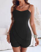 Asymmetrical Zip-Back Adjustable Strap Slim Fit Romper