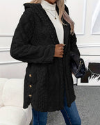 Argyle Hooded Teddy Coat with Buttoned Slits