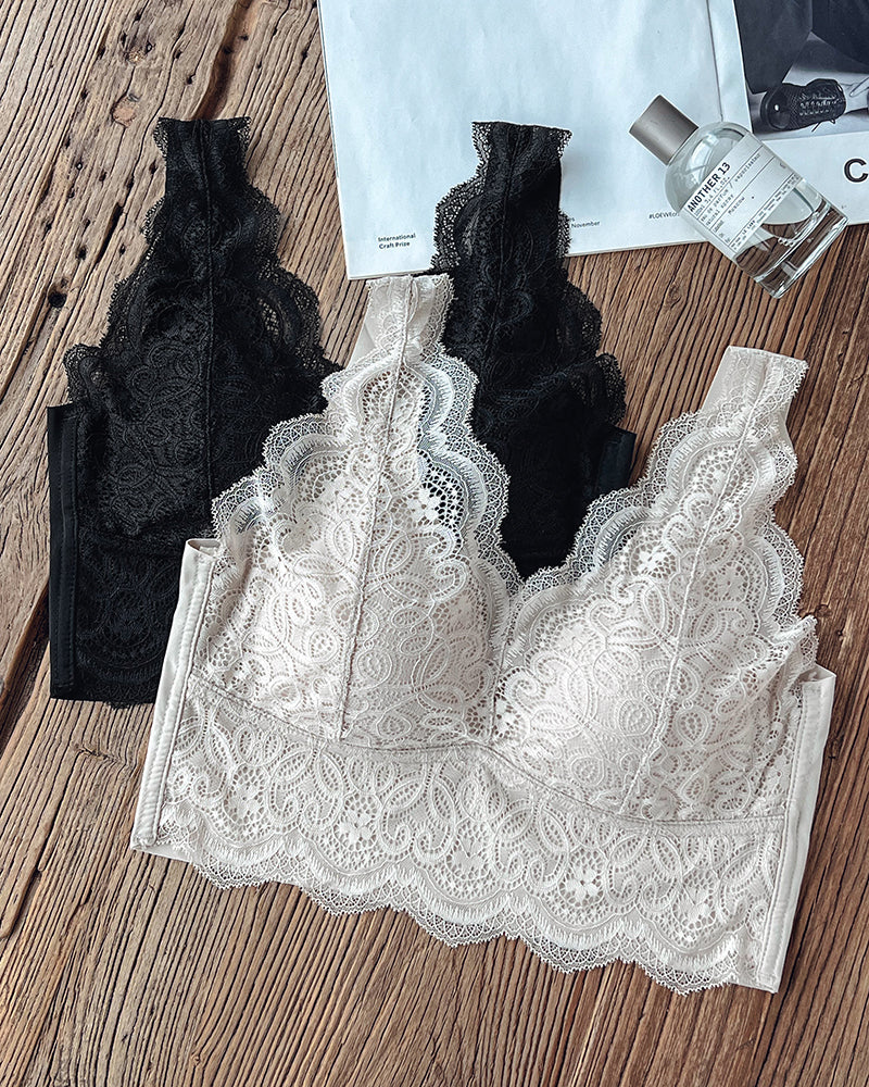 2-Pack Scallop Trim Lace V-Neck Bralette Camisoles