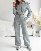 2-Piece Long Sleeve Hoodie and Wide-Leg Pants Set.