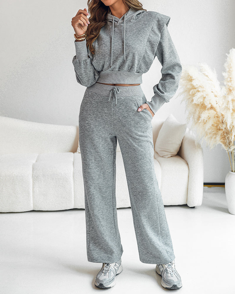 2-Piece Long Sleeve Hoodie and Wide-Leg Pants Set.