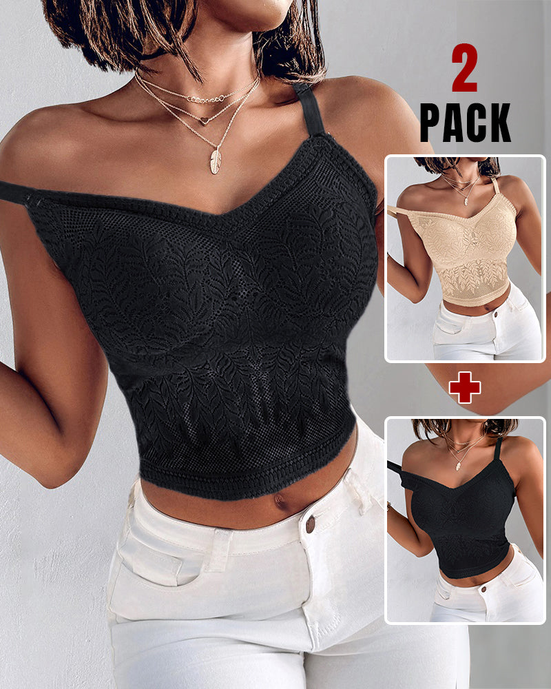 2-Pack Women's Lace V-Neck Camisole Bralettes with Adjustable Straps
