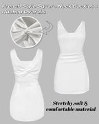 French-Inspired Square Neck Backless Slit Skort Romper with Zipper