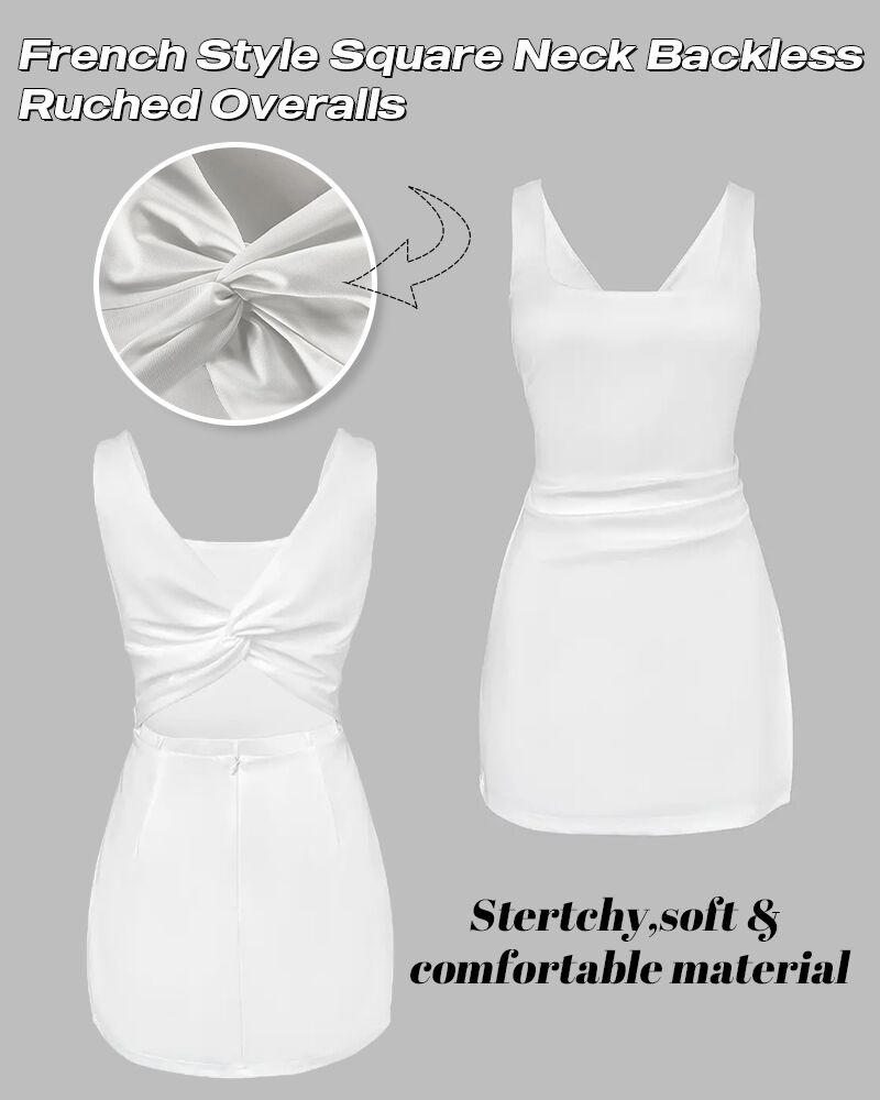 French-Inspired Square Neck Backless Slit Skort Romper with Zipper