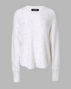 V-Neck Beaded Long Sleeve Fluffy Oversized Pullover Sweater