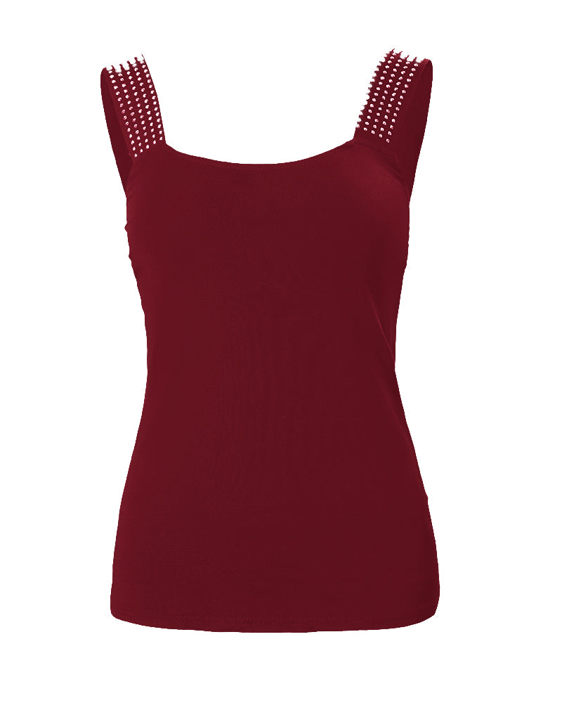 Thick Strap Tank Top with Rhinestone Embellishments