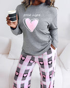 "Sweet Dreams" Heart Print Top with Plaid Pajamas, 2-Piece Set