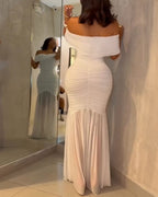 Off-Shoulder Ruched Waist Mermaid Evening Gown