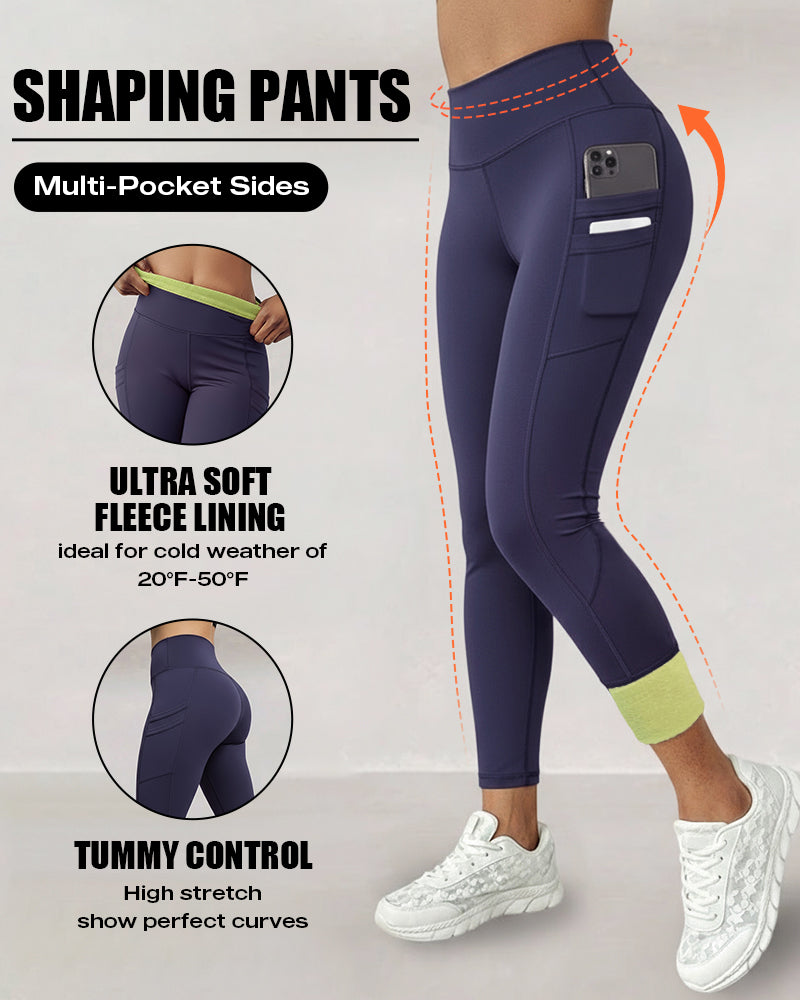 Winter Warm High-Waisted Thermal Yoga Pants with Pockets