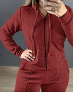 Two-Piece Ensemble Featuring Long-Sleeve Hoodie and Straight-Leg Pants