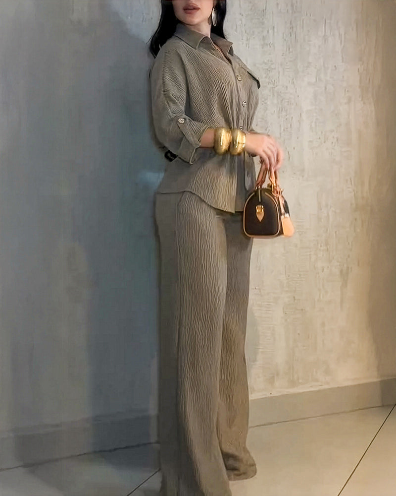 Vintage 2-Piece Set: Drawstring Top and Wide-Leg Pants