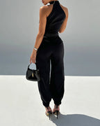 2-Piece High Neck Sleeveless Top and Cuffed Cargo Pants Set
