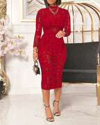 Mock Neck Long Sleeve Cut-Out Bodycon Party Dress