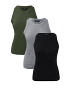3-Pack Knit Racerback Tank Tops, Round Neck, Thick Straps